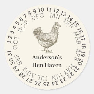 Pegatina Redonda Granja de pollos vintage personalizada