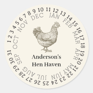 Pegatina Redonda Granja de pollos vintage personalizada