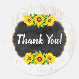 Pegatina Redonda Granja de Sunflower & Rustic Wood