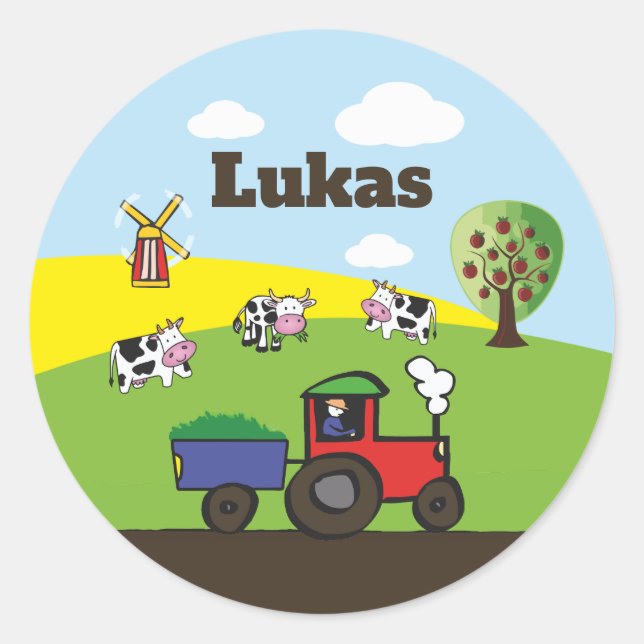 Pegatina Redonda granja de tractores | redonda (Anverso)