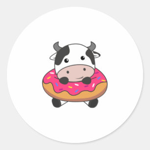 Pegatina Redonda Granja De Vaca En Donut Kawaii Vacas Donuts