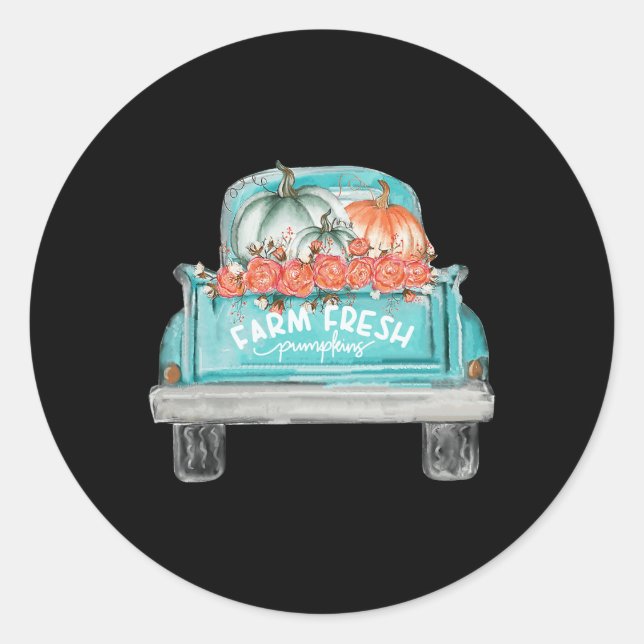 Pegatina Redonda Granja Fresca Calabaza Cute Camión Feliz Otoño Oto (Anverso)