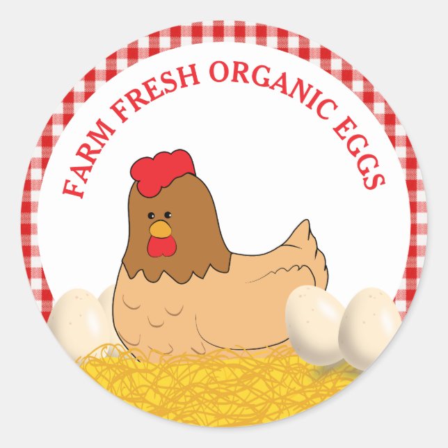Pegatina Redonda Granja Fresca Huevos Orgánicos Pollo clásico Redon (Anverso)