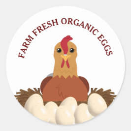 Pegatina Redonda Granja Fresca Huevos Orgánicos Pollo Hen