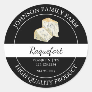 Pegatina Redonda Granja Fresca Raquefort Cheese Black Label