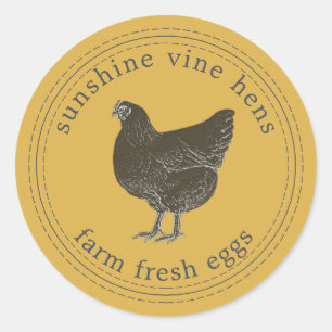 Pegatina Redonda Granja Huevos Frescos Vintage Hen Huevo Cartón Ama
