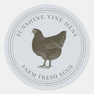 Pegatina Redonda Granja Huevos Frescos Vintage Hen Huevo Cartón Pas