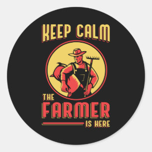 Pegatina Redonda Granja mantener la calma granjero Tractor Farming 