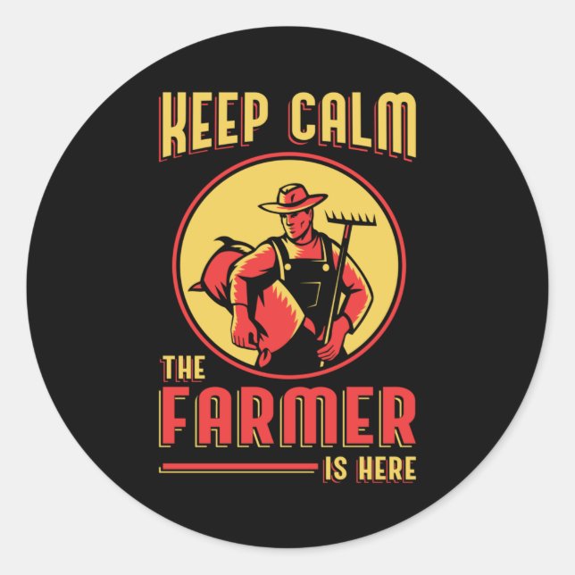 Pegatina Redonda Granja mantener la calma granjero Tractor Farming  (Anverso)