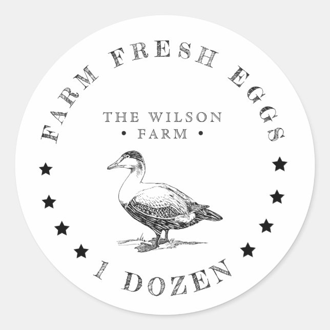 Pegatina Redonda granja mejores estrellas pato Huevo Carton Pegatin (Anverso)