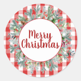Pegatina Redonda Granja Red White Buffalo Cheque Feliz Navidad