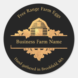 Pegatina Redonda Granja rural de oro y negro