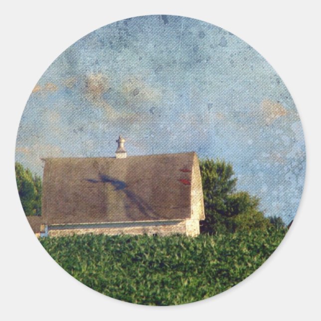 Pegatina Redonda Granja rural Iowa 4 (Anverso)