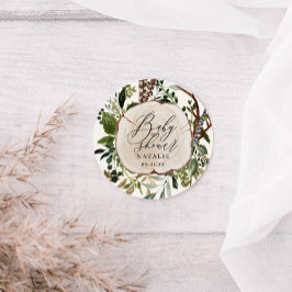 Pegatina Redonda Granja rústica de granero con ducha de bebé botáni