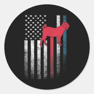 Pegatina Redonda Granjero de ovejas de cabra 4 de julio Bandera est