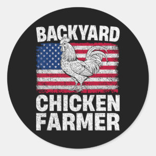 Pegatina Redonda Granjero De Pollo De Ckyard Bandera De Usa Patriót