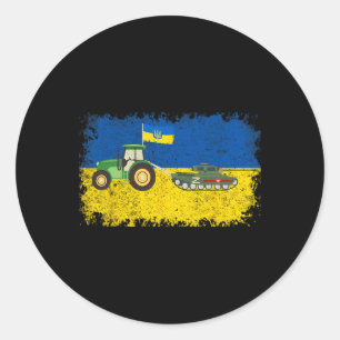 Pegatina Redonda Granjero ucraniano divertido roba meme de tanque I