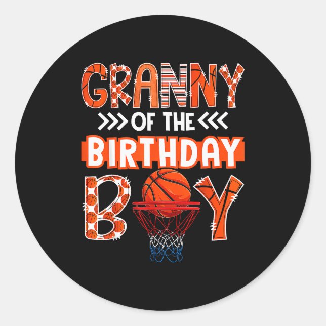 Pegatina Redonda Granny Of The Birthday Boy Basketball Lover Matchi (Anverso)