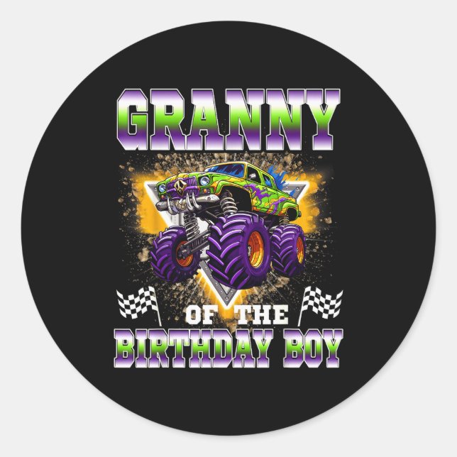 Pegatina Redonda Granny Of The Birthday Boy Monster Truck Birthday  (Anverso)