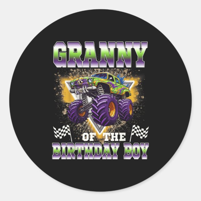 Pegatina Redonda Granny Of The Birthday Boy Monster Truck Birthday  (Anverso)