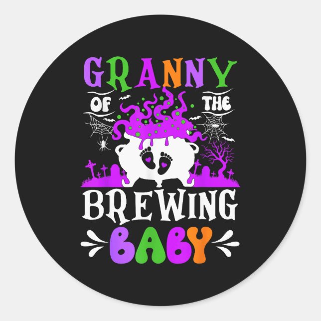 Pegatina Redonda Granny Of The Brewing Baby Grandma To Be Halloween (Anverso)