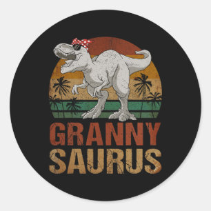 Pegatina Redonda Grannysauro T Rex Dinosaurio Granny Saurus Retro M