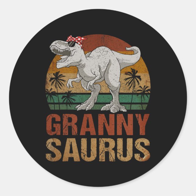 Pegatina Redonda Grannysauro T Rex Dinosaurio Granny Saurus Retro M (Anverso)