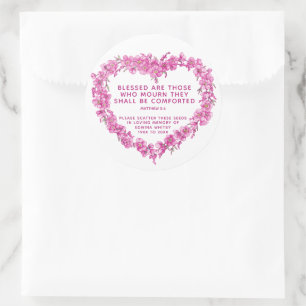 Pegatina Redonda Grano funerario para regalo de flores rosadas 