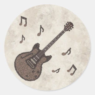 Pegatina Redonda Granos de café-Café-Guitarra-Arte del café-Música-