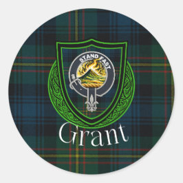 Pegatina Redonda Grant Scottish Clan Tartan & Crest