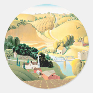 Pegatina Redonda Grant Wood - Stone City, Iowa
