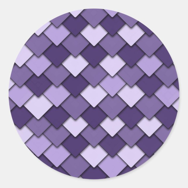 Pegatina Redonda Grape Purple Square y Diamond Pattern (Anverso)