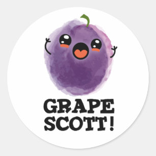 Pegatina Redonda Grape Scott Funny Fruit Grape Pun