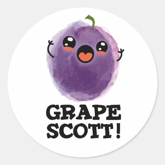 Pegatina Redonda Grape Scott Funny Fruit Grape Pun (Anverso)