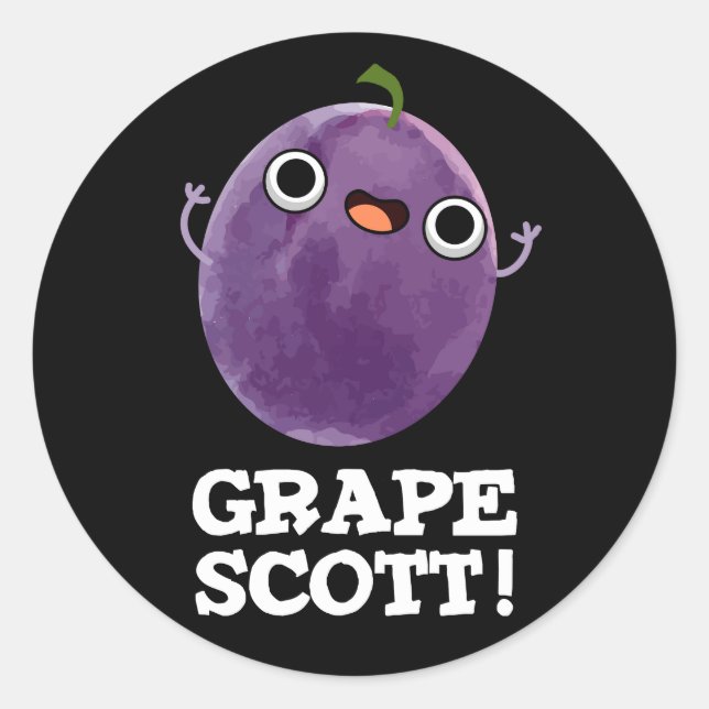Pegatina Redonda Grape Scott Funny Fruit Grape Pun Dark BG (Anverso)