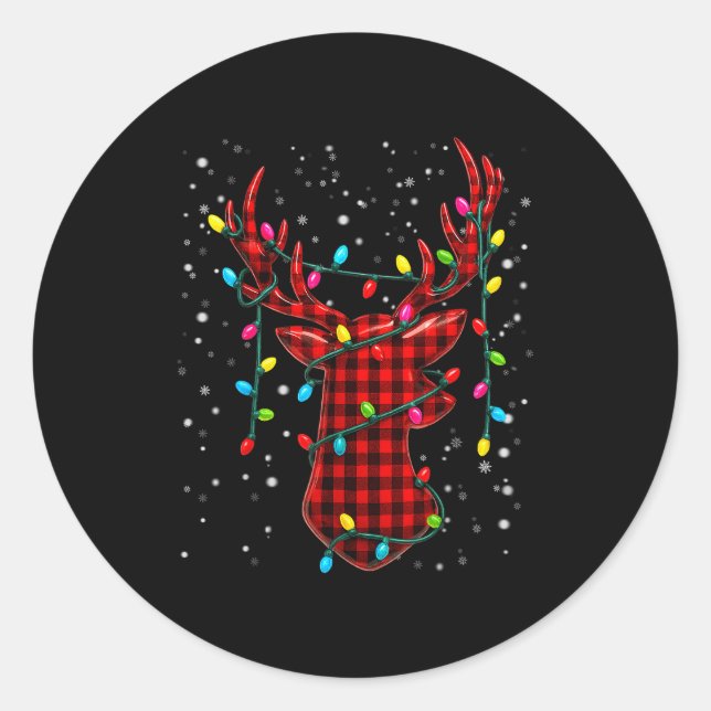 Pegatina Redonda Graphic Plaid Rudolph Christmas Tree Light Xmas Me (Anverso)