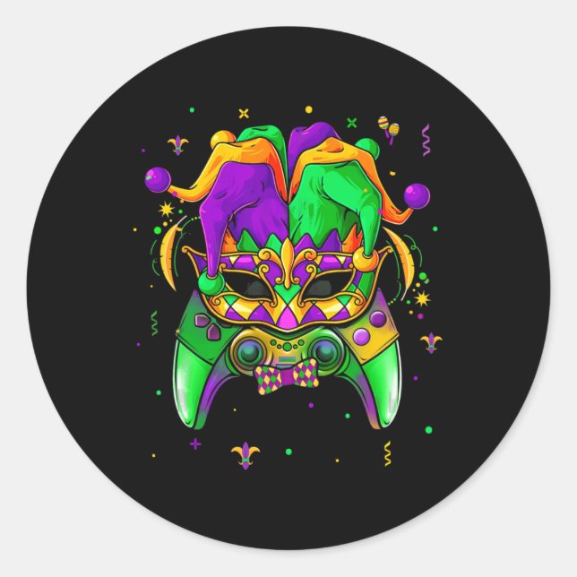 Pegatina Redonda Gras Video Game Controller Jester Gorra Boy Cos (Anverso)