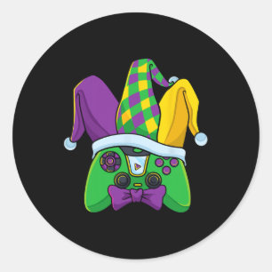 Pegatina Redonda Gras Video Game Controller Jester Gorra Costume Ni