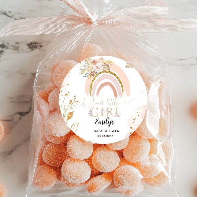 Pegatina Redonda Grasa Boho Rainbow Pampas Gracias Baby Shower (Subido por el creador)