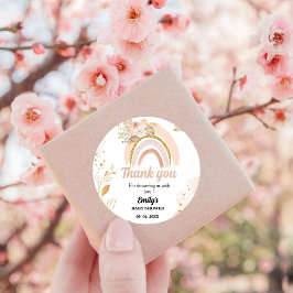 Pegatina Redonda Grasa Boho Rainbow Pampas Gracias Baby Shower