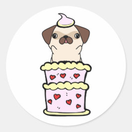 Pegatina Redonda Grasa divertida saltando de un pastel