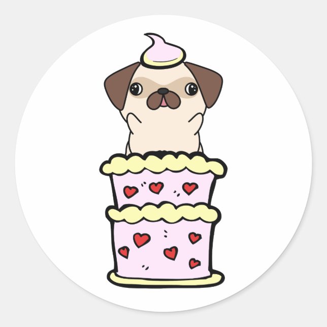 Pegatina Redonda Grasa divertida saltando de un pastel (Anverso)