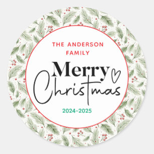 Pegatina Redonda : Grasa verde acuarela - Fiesta de Navidades festi