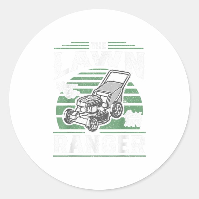 Pegatina Redonda Grasas que siembran grasa en el césped Funny Mower (Anverso)