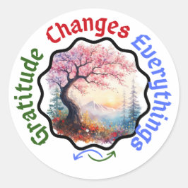 Pegatina Redonda Gratitud Cambia Todo - Cita Floral