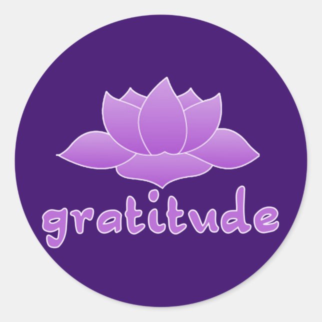 Pegatina Redonda Gratitud con Lotus violeta (Anverso)