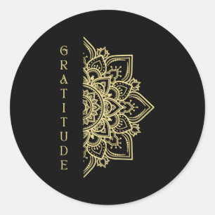 Pegatina Redonda Gratitude Dala Typography Zen Namaste Yoga Meditat