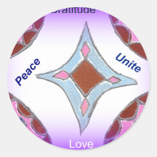 Pegatina Redonda "Gratitude Peace Love Unite" Mandala Art Print