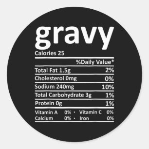 Pegatina Redonda Gravy Nutrition Facts Fun Acción de Gracias Navida