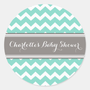 Pegatina Redonda Gray Aqua Chevron Baby Shower favorece a los Pegat